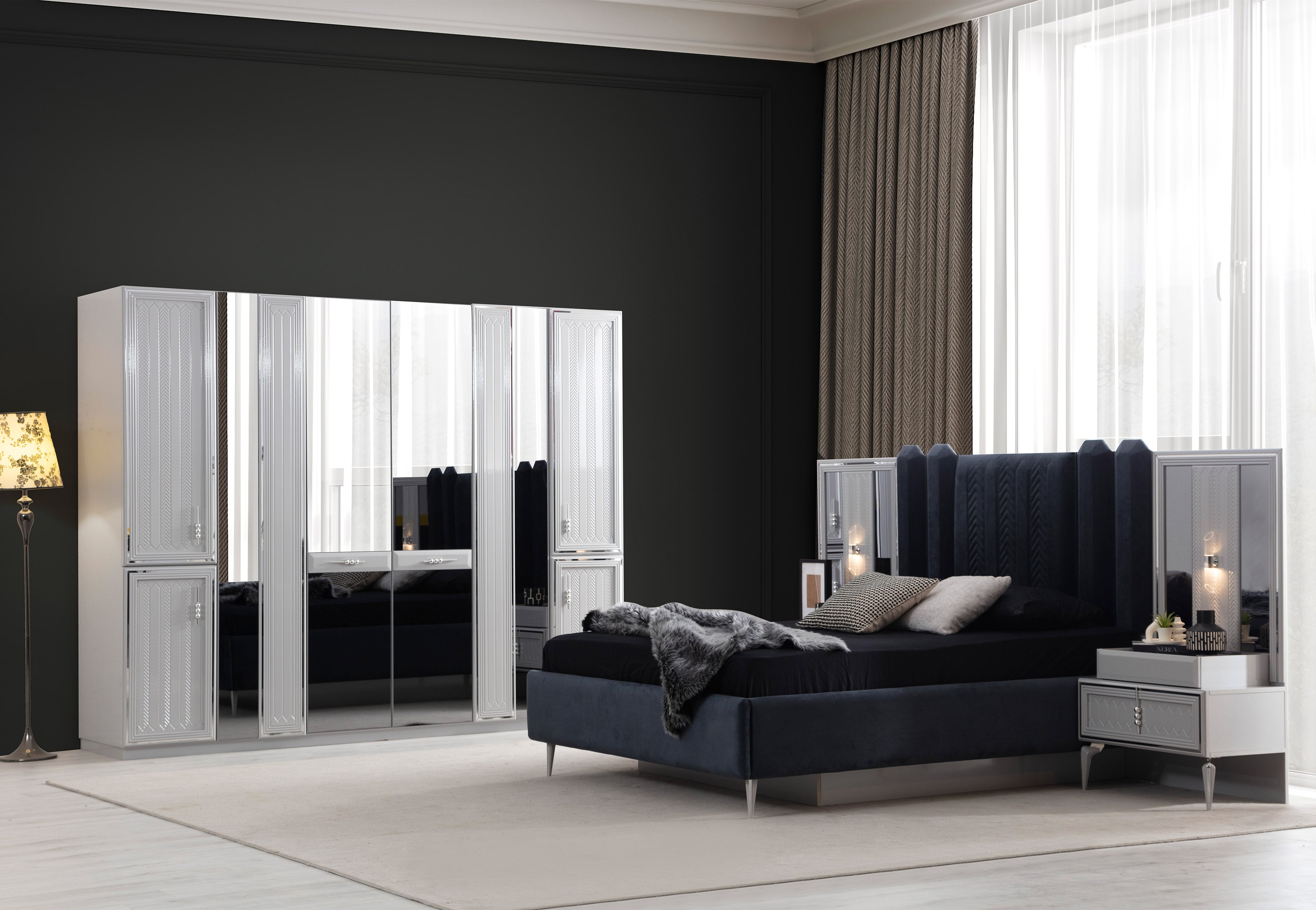 Lanazirhome Velar Sis Gri Yatak Odası Takımı