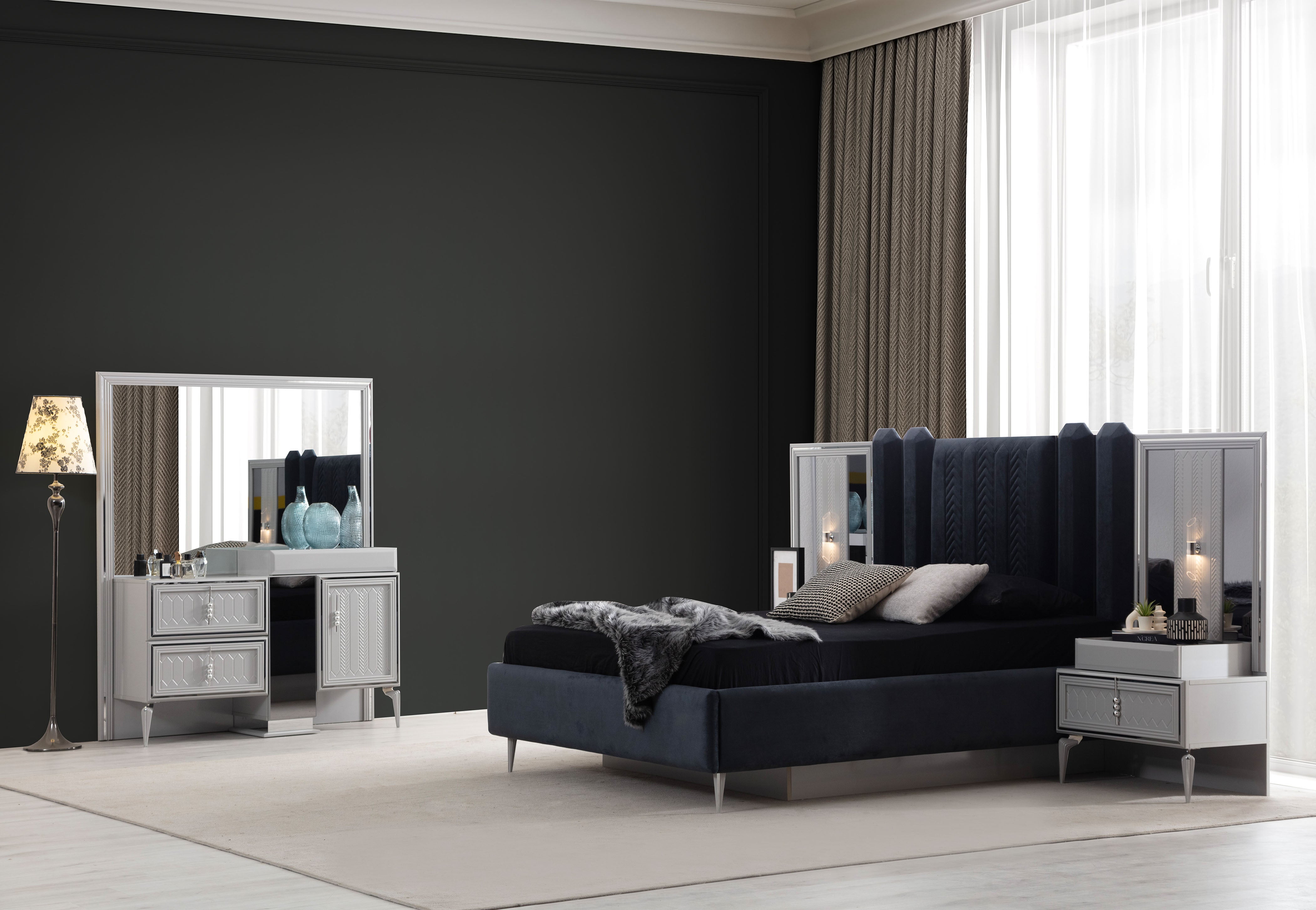 Lanazirhome Velar Sis Gri Yatak Odası Takımı