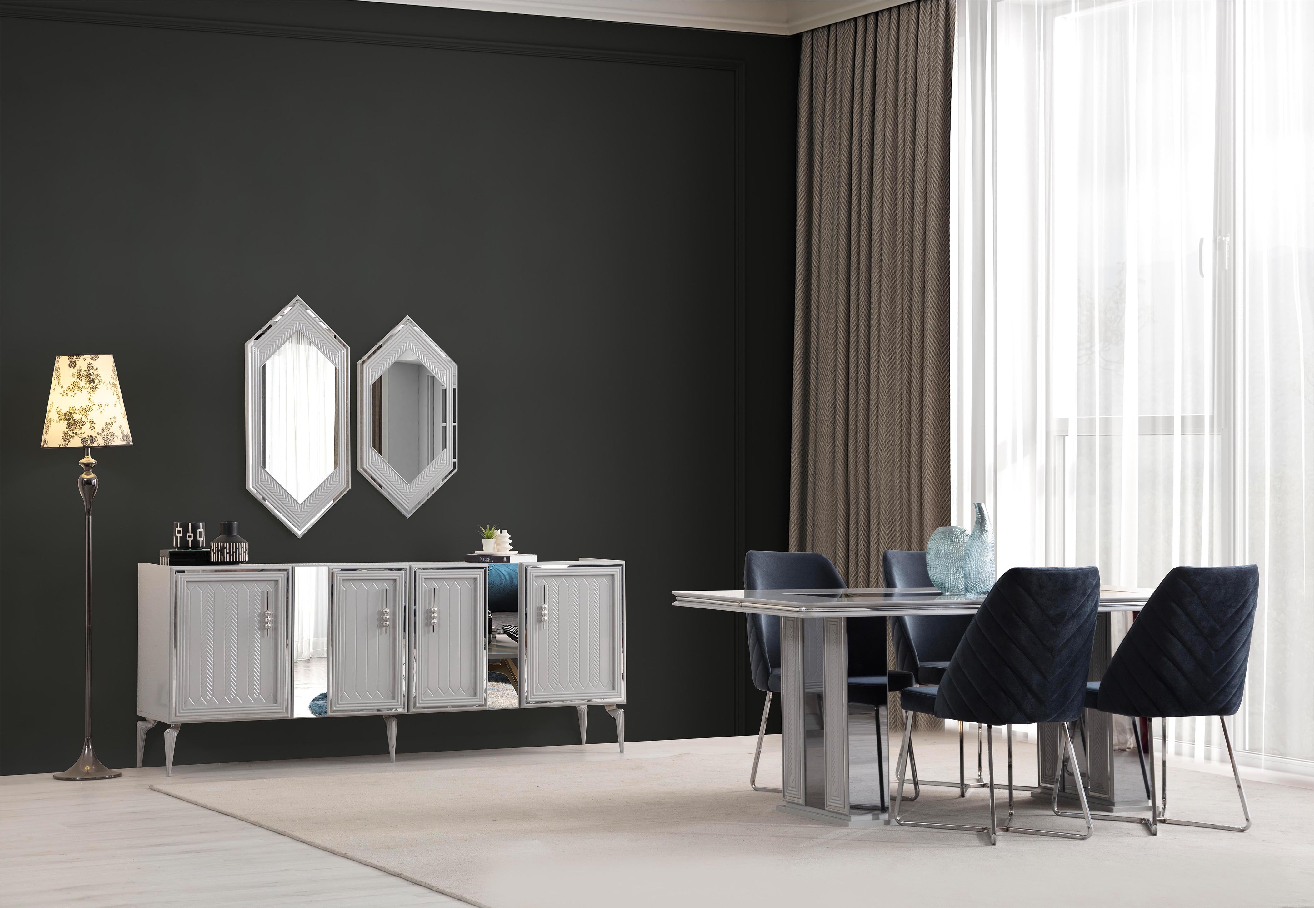 Lanazirhome Velar Sis Gri Yemek Odası Takımı